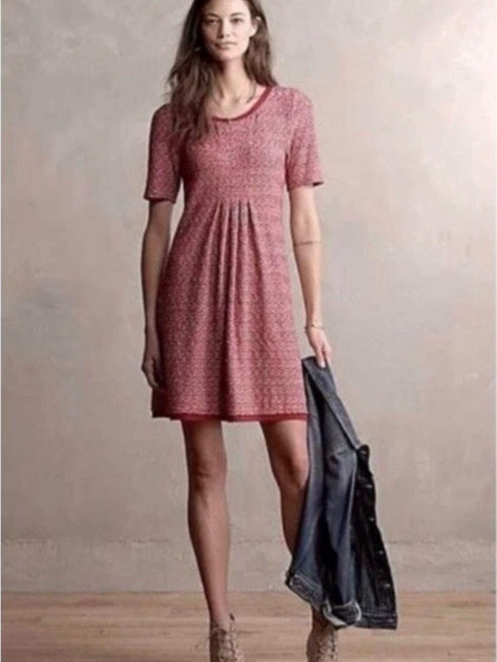 Anthropologie Maeve Dora Shirt Dress Women M Red Textured Lined